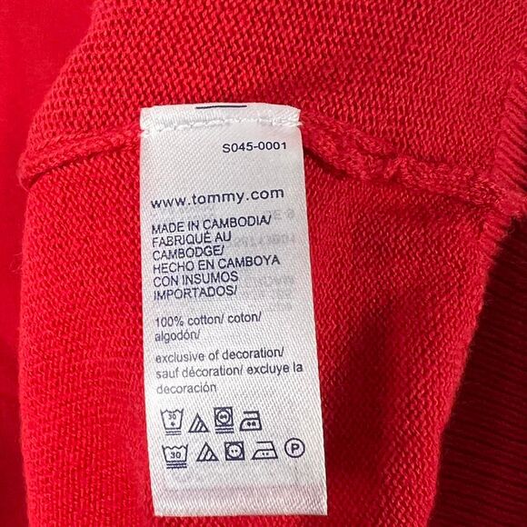 Vintage Y2K Tommy Hilfiger Red 100% Cotton V-Neck Sweater (XL) - Picture 5 of 5